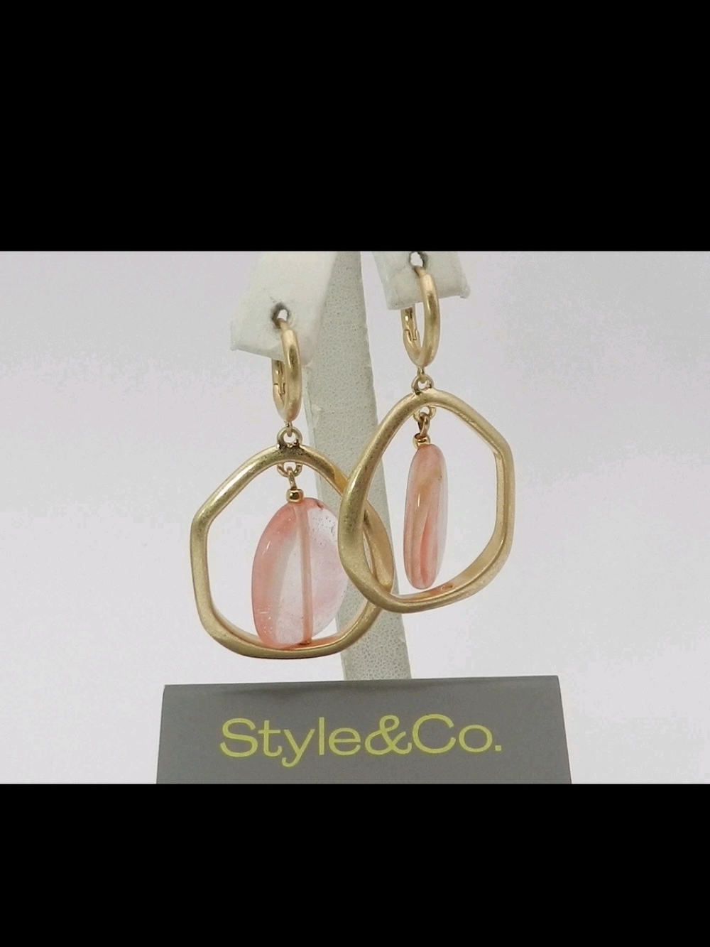 Style & Co. Gold-Tone Geometric Hoop Earrings with Blush Pink Drops